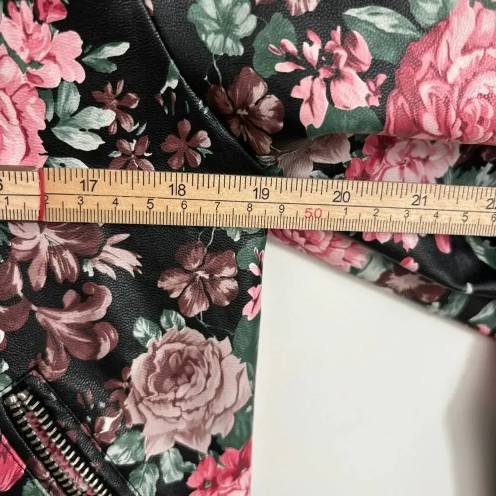 ModCloth Floral Vegan Leather Moto Jacket – Faux Leather – Size S- Rock Girly